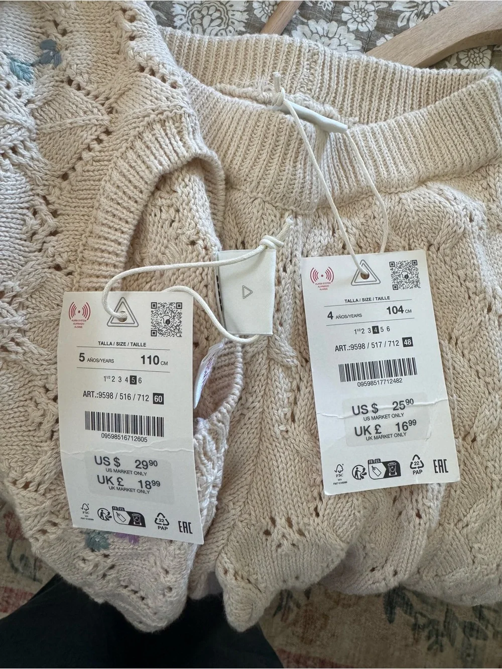Zara Girls Beige Knit Two-Piece Set with Subtle Embroidered Flowers